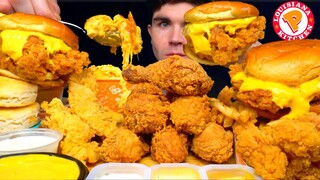 ASMR POPEYES MUKBANG EXTRA CRUNCHY FRIED CHICKEN MAC N CHEESE CHICKEN SANDWICH NUGGETS | WITH CHEESE