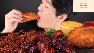 Mukbang mì tương đen và gà phô mai Hàn Quốc phần 1 #anngon