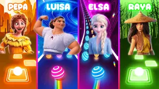 Encanto Pepa And Luisa Vs Frozen Elsa And Raya - Tiles Hop AND Dancing Road!