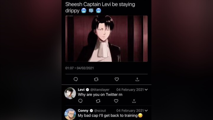 My guy Levi do be looking clean. anime aot levi eren mikasa animetweets animememes fyp trending weeb AttackOnTitan foryoupage