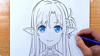 Cara Menggambar ASUNA [ Sword Art Online ] - Langkah demi langkah