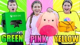 PINK 💖 VS YELLOW 💛 VS GREEN 💚 SHOPPING CHALLENGE!! | JKREW