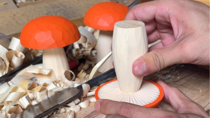 Wood Carving Big Orange Mushroom 2.0