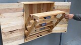 折叠桌与储物柜结合，这位师傅的木工创意真实用