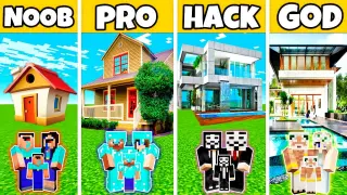 Minecraft Battle: Family Modern Casual House Build Challenge - Noob vs Pro vs Hacker vs God
