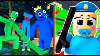 😱BLUE, GREEN y HUGGY WUGGY Escapan del ATERRADOR BEBÉ BARRY! Rainbow Friends Roblox!