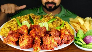 Eating Soyabean Pulao, Black Pepper CHICKEN, Papad, Lemon, Green Chili, Salad & Onion | #LiveToEATT