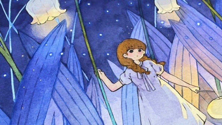 【Miaのpainting】Watercolor painting / Girl under the wind chimes