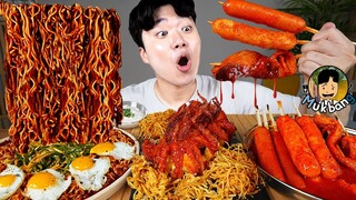 ASMR MUKBANG 짜파게티 & 팽이 버섯 & 떡볶이 BLACK BEAN NOODLES & FRIED MUSHROOM & TTEOKBOKKI EATING SOUND!