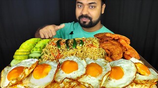 SUNNY SIDE UP EGG FRY, VEG NOODLES, PUMPKIN PAKORA, CUCUMBER, GREEN CHILI MUKBANG ASMR EATING SHOW |