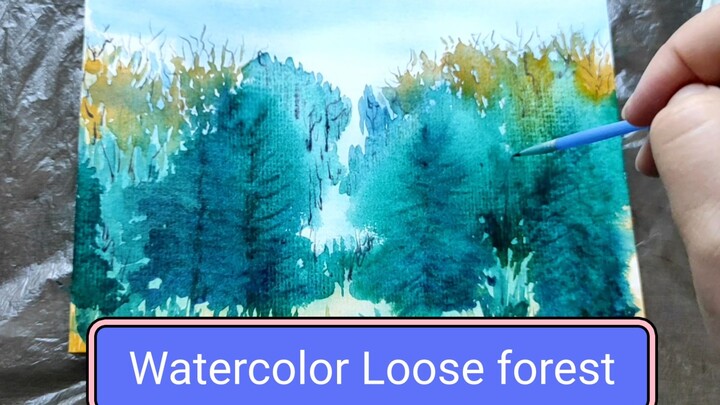 Loose forest in watercolor.The process of painting