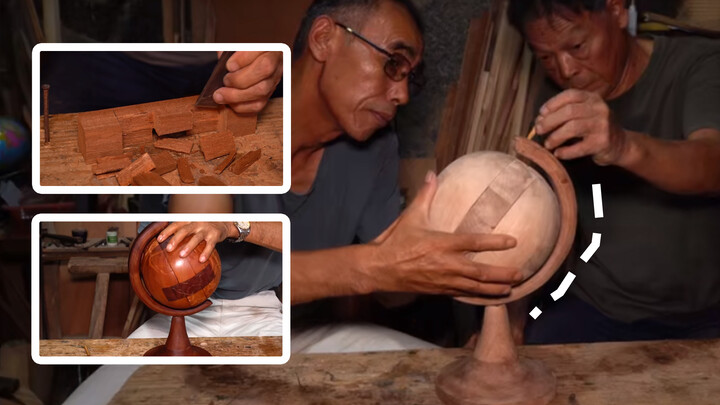 Veteran craftsman making a wooden tellurion