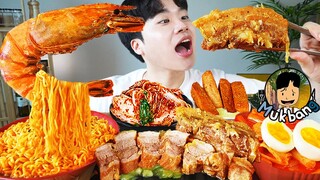 ASMR MUKBANG 열라면 & 떡볶이 & 치즈 통스팸 & 스테이크 FIRE Noodle & STEAK & CHEESE SPAM EATING SOUND!