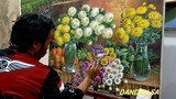 MELUKIS - LUKISAN BUNGA KRISAN / Chrysanthemum Flower Painting By DANDAN SA
