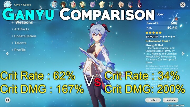 Ganyu Comparison - Crit Rate Vs Crit DMG - Best BUILD ! Genshin Impact