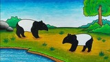 Cara menggambar hewan purba || Menggambar hewan tapir || Cara menggambar dan mewarnai binatang