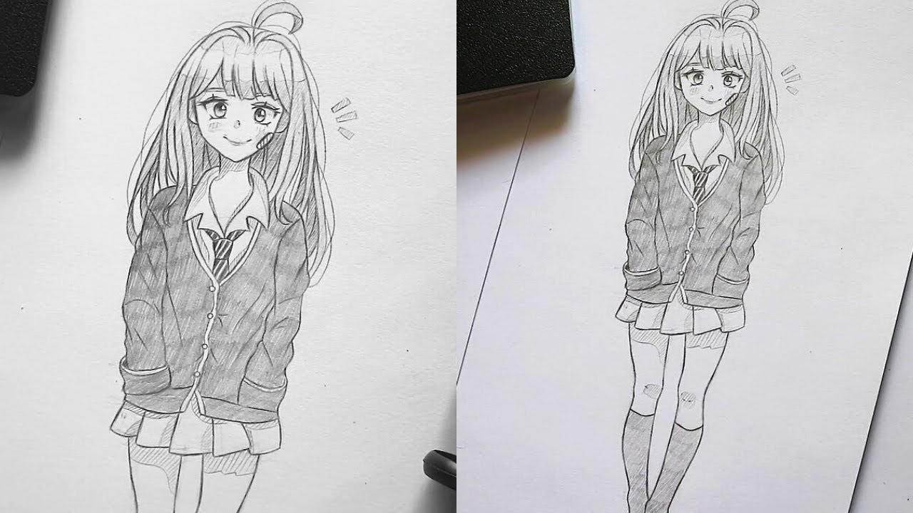 How To Draw Anime Girl Full Body Easy | Drawing Anime School Girl - Bilibili