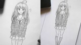 How To Draw Anime Girl Full Body Easy  | Drawing Anime School Girl