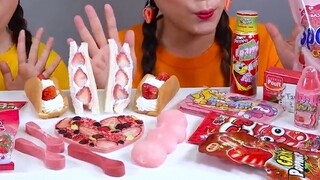 Kem sô cô la hồng Mukbang #food