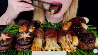 Mukbang thịt cuộn nấm kim châm #mukbang #mukbangASMR