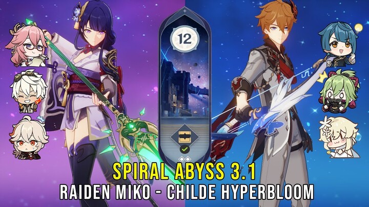 C0 Raiden Miko and C0 Childe ft Kuki Hyperbloom - Genshin Impact Abyss 3.1 - Floor 12 9 Stars