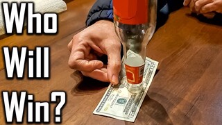 Winner Keeps The Money | Remove Bill From Under The Bottle Challenge | Dad Outsmarts Us