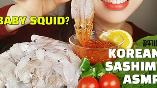 ซาชิมิ ASMR BABY SQUID ไม่พูดจากินเสียงเกาหลี MUKBANG + เสียงจริงไม่พูด