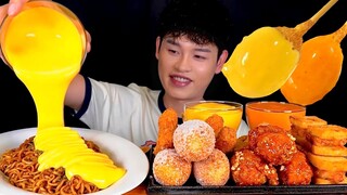 ASMR 치즈폭탄 짜파게티와 설탕핫도그 양념닭다리 새우스틱 먹방Cheese Black Bean Noodles With Corn Dog Sweet Chicken Leg MuKBang