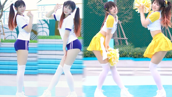 Choose one between the chubby girl in gymnastics uniform and the cheerleader sister~shake it~