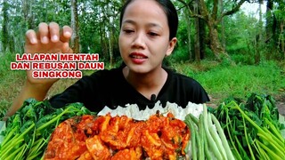 MUKBANG LALAPAN MENTAH KACANG PANJANG DAUN SINGKONG REBUS MENU SUNDA#mukbanglalapanmentah#eatingshow