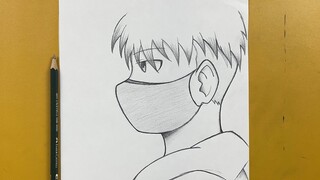 Easy anime sketch | how to draw cute anime boy wearing face mask