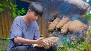 Making use of MUD to bake fish and pig's feet | Interesting way of cooking!  Filipino Rural Life