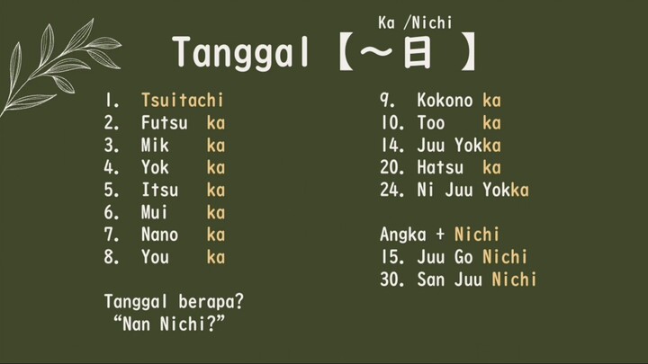 10. BAHASA JEPANG DASAR [BAB 5] Part 2 -- TANGGAL 「～日」 #japanese