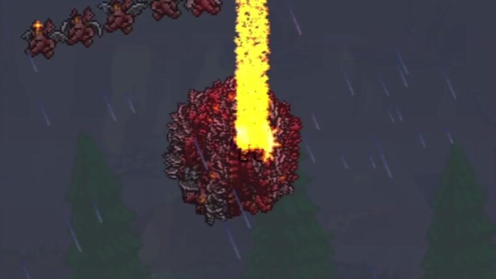 Terraria, precious scene of meteorite falling to the ground