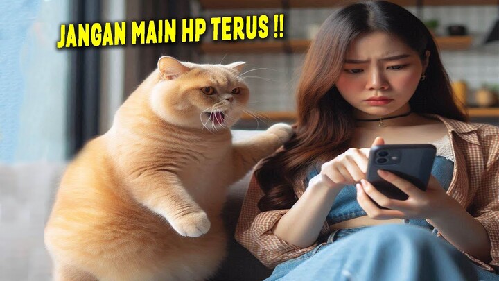 MOMEN KETIKA KUCING MARAHI GADIS CANTIK KARENA SIBUK MAIN HP ~ VIDEO KUCING LUCU TIKTOK 2024