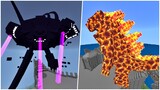 Wither Storm V3 vs. Burning Godzilla in Minecraft PE | Wither Storm V3 Update | MCPE/MCBE Addon