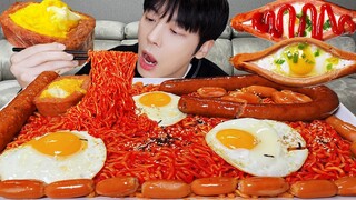 ASMR MUKBANG | 직접 만든 불닭볶음면 소세지 먹방 & 레시피 FRIED SAUSAGES AND FIRE NOODLES EATING