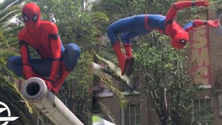 Spider-Man's classic scene is staged again! Parkour is as fierce as a tiger, and MJ goddess almost l