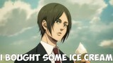 Eren gives ice cream to Mikasa