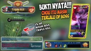 BUKTI NYATA!!! CHOU ITU MASIH TERLALU OP BOS! Menit Ke-3 udah 7 Kill, 1% HP dapat Triple Kill - MLBB