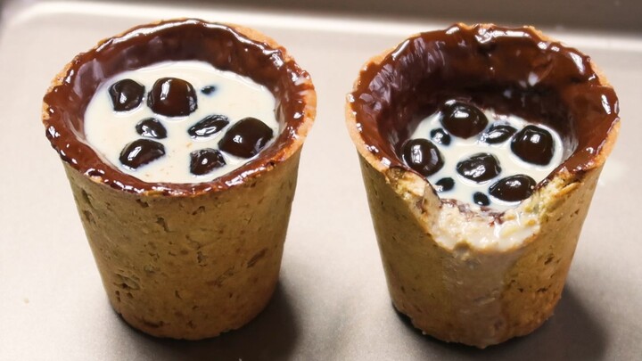 [Food]How to Make a Bubble Milk Tea in an Oat-Cookie Cup?