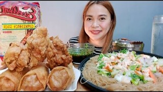 EXCELLENT PANCIT BIHON LUMPIANG TOGUE AND FRIED CHICKEN MUKBANG