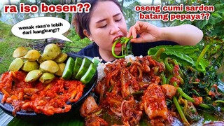 PASTI NAMBAH⁉️ OSENG CUMI SARDEN BATANG PEPAYA LALAPAN JENGKOL MUDA KECIPIR MENTAH SAMBAL MANGGA