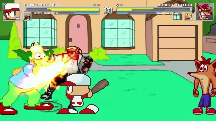 AN Mugen #378: Power Pro Kun & Sketch Turner VS Crash Bandicoot & Drunk Homer Simpson
