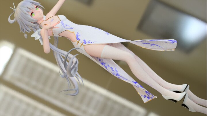 Dance MMD  Luo Tianyi in blue and white porcelain cheongsam and white-silk stockings