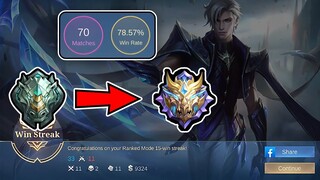 Soloed To Mythical Honor With 78.57% WR + 15 Win Streak (70 Matches) | Mobile Legends