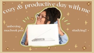 a cozy & productive day with me! // lazy macbook pro unboxing