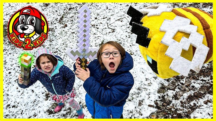 MINECRAFT IN REAL LIFE - KIDS SURVIVE A BEE ATTACK & RESCUE BABY ENDER DRAGON!