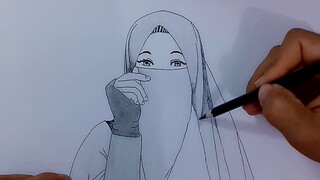 CARA MENGGAMBAR ORANG ATAU ANIME  BERHIJAB