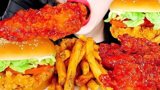 ASMR KFC SPICY FRIED CHICKEN BURGER ไก่เผ็ด MUKBANG EATING SOUNDS